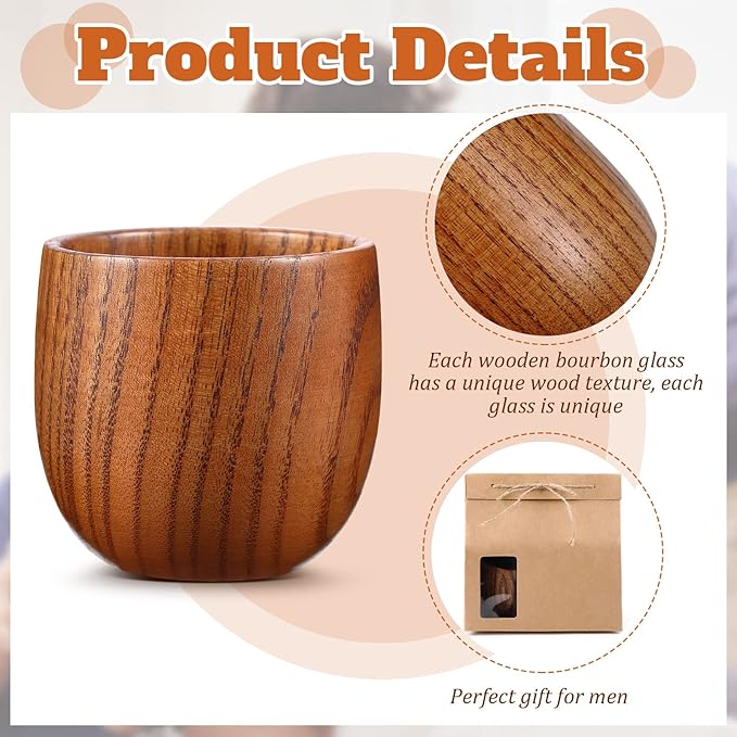 Yinder 2 Pcs Wooden Whiskey Glasses, Christmas Gifts for Men, Bourbon Cup with Kraft Bag for Whiskey Sake Tea Home Bar, Christmas Anniversary Wedding Birthday Gifts, Oktoberfest Party Supplies