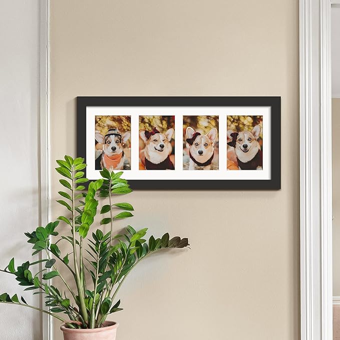 8x20 Collage Picture Frames Display Four 4x6 Picture Collage Wall Decor Wall Hanging or Tabletop Black