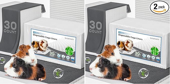 BUCATSTATE Disposable Guinea Pig Cage Liners 30 Count, Super Absorbent Guinea Pig Bedding, Bamboo Charcoal Odor Control Pee Pads for Rabbits, Ferrets and Birds (18''x24'') (Pack of 2)