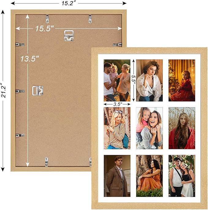 13.5x19.5 Collage frame with 9 Openings 4X6 Pictures, Multiple Picture Frame with Mat, Wall or Tabletop Decor, Natural Wood Grain,2 Pack