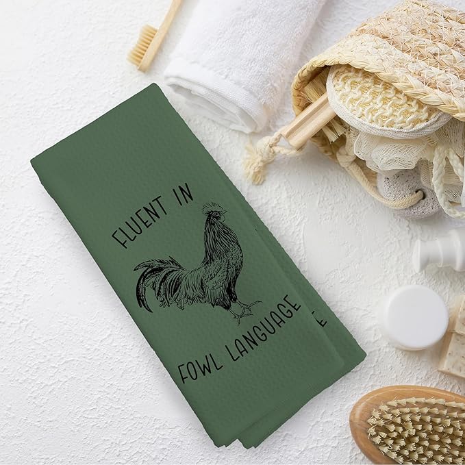 Chicken Kitchen Towels Funny Dark Green Dish Towel with Sayings 16x24 Inches, Chicken Lover Gift Decorative Absorbent Dishcloths Tea Towels for Kitchen Bathroom Decor, Humorous Gifts for Women