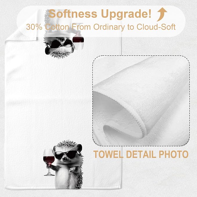 Funny Hedgehog Kitchen Towels, Hedgehog Gifts Dish Tea Towel, Bar Towels for Bartender, Wine Lover Gift, 16x24 Inch（Upgraded Fabric）