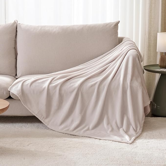 Berkshire Blanket Classic VelvetLoft® Solid Throw Blanket,Lightweight Cozy Flannel Plush Throw Blanket for Bed and Couch,Macadamia,50x60 Inches