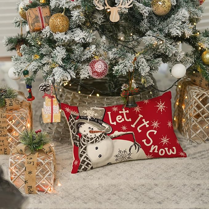 AVOIN colorlife Christmas Let It Snow Winter Red Throw Pillow Cover, 12 x 20 Inch Winter Holiday Cushion Case Decoration for Sofa Couch