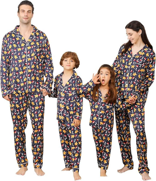 ANGELGGH Family Christmas PJs Matching Sets 2 Pcs Festival Party Pajamas Holiday Warm Sleepwear Couples Button Loungewear