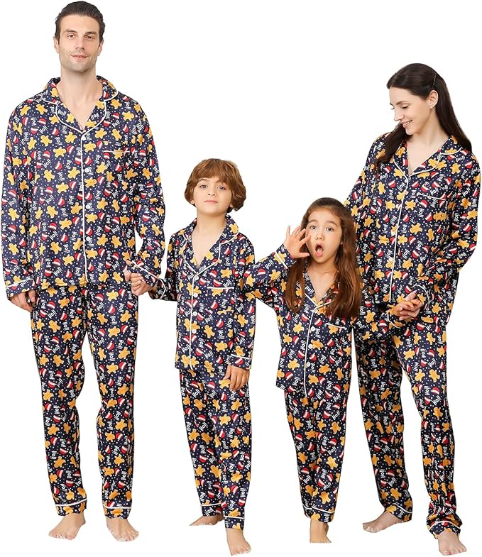 ANGELGGH Family Christmas PJs Matching Sets 2 Pcs Festival Party Pajamas Holiday Warm Sleepwear Couples Button Loungewear