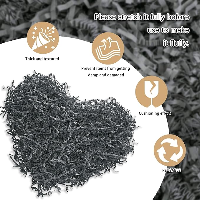2 LB Grey Crinkle Cut Paper Shred Filler Great for Gift Wrapping, Grey Basket Fillers, Birthday, Gift Wrapping, Anniversary, Halloween Thanksgiving Christmas Party Decor Filling Supplies