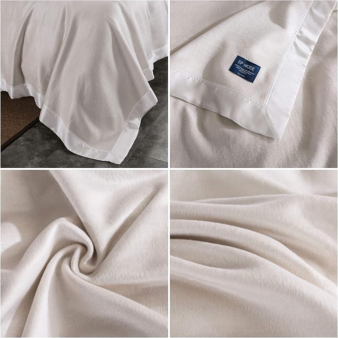 EP Mode Luxury Mulberry Silk Blanket with Silk Charmeuse Border (Whisper White, King 106" x 88")