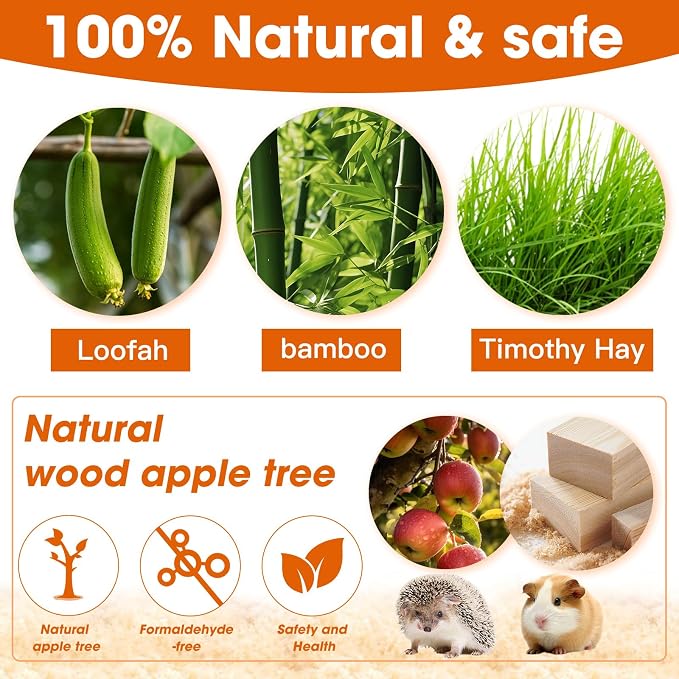 Jorewood 21 Pcs Rabbit Chew Toys for Teeth, Natural Bunny Toys Peach Wood Grass Timothy Sticks Chew and Treat for Guinea Pigs Hamster Chinchillas and Other Small Pets