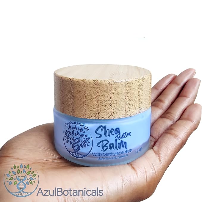 Vegan Methylene Blue Infused Shea Butter Balm for All skin types, Anti-Aging, Face and Full Moisturizer, Stretchmarks, Rosacea, Psoriasis, Eczema, Acne, Organic Vegan Ingredients 1.7 oz