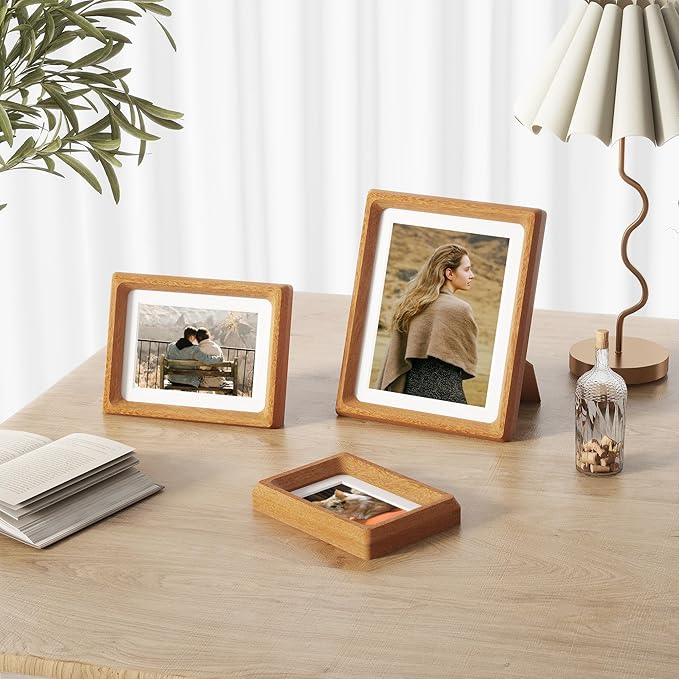 Heimlove 5x7 Picture Frames Natural Teak,Original Wood Hand Make Crafted Photo Frame with Mat to 4x6 Graduation Picture Display,Family Picture,Wedding Picture Tabletop & Wall Decoration