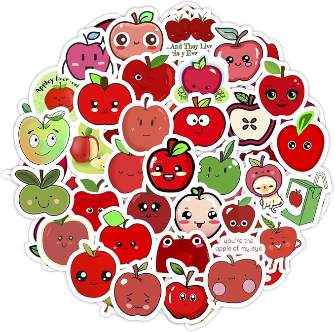 100Pcs Apple Stickers for Water Bottle and Laptop - Apple Party Supplies & Decorations, Waterproof Vinyl Decals, Fruit and Fun Stickers, Gifts for Women & Men