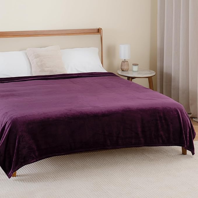 Berkshire Blanket Classic VelvetLoft® Solid Bed Blanket Queen Size,Lightweight Soft Fuzzy Plush Blanket for Bed and Couch,Eggplant Purple,90x90 Inches