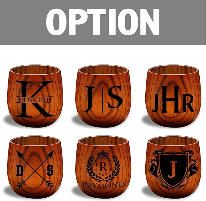 Personalized Wooden Whiskey Glass – Custom Bourbon Tumbler Old Fashioned Cups – Charred Bourbon Cup for Men, Dad, Husband, Brother, Boss – Groomsmen, Birthday, Retirement Gift (Custom Name)