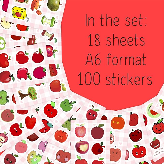 100Pcs Apple Stickers for Water Bottle and Laptop - Apple Party Supplies & Decorations, Waterproof Vinyl Decals, Fruit and Fun Stickers, Gifts for Women & Men