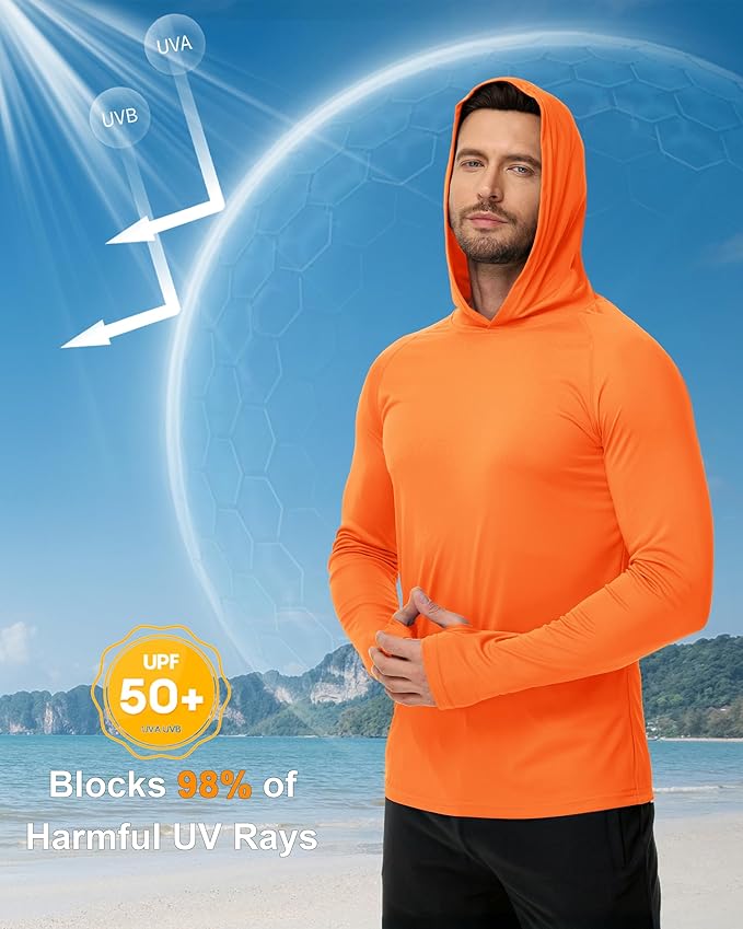 Boladeci Men's UPF 50+ Sun Protection Lightweight Hoodie Shirts Long Sleeve Fishing Shirt SPF UV Hiking Swim