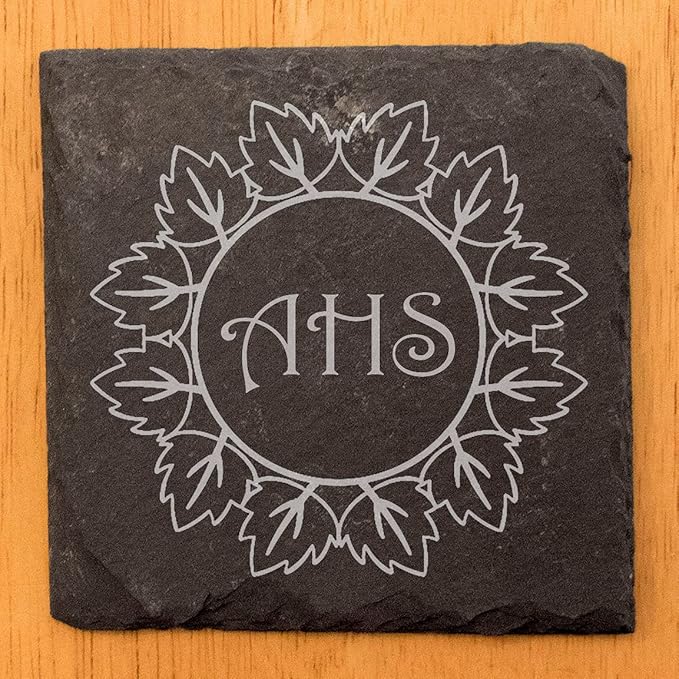 Welcoming Wreath Coasters: Personalize Your Slate Drinkware - Square Slate - Set of 5