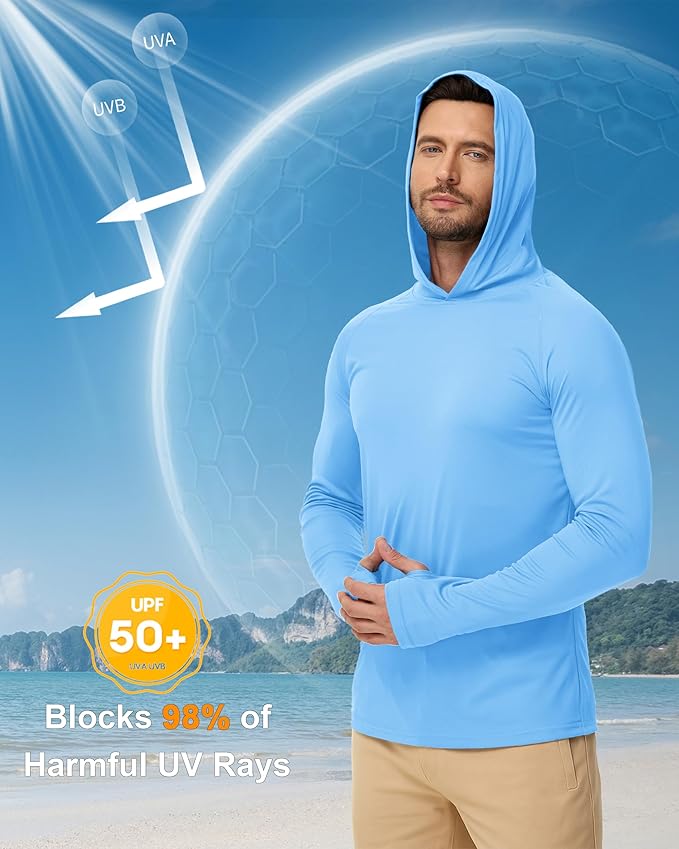 Boladeci Men's UPF 50+ Sun Protection Lightweight Hoodie Shirts Long Sleeve Fishing Shirt SPF UV Hiking Swim