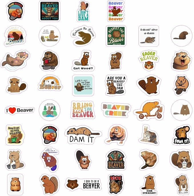 Beaver Stickers for Water Bottle and Laptop - Nature Party Supplies & Decorations, Waterproof Vinyl Animal Decals, Cute Beaver Stickers Laptop Decals, Gifts for Women & Men
