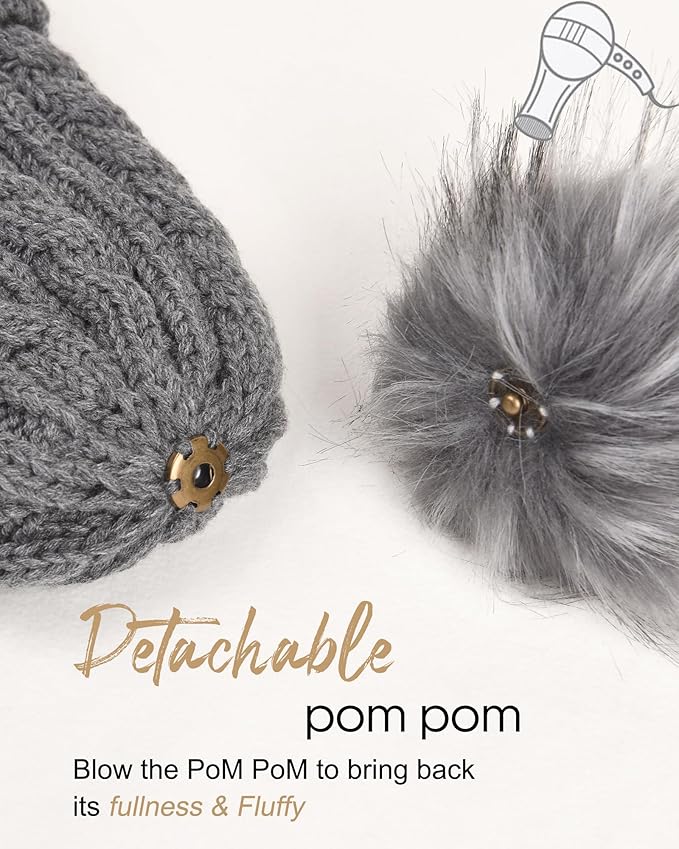 FURTALK Womens Winter Hat Gloves Scarf Set Fleece Knit Pom Beanie Warm Neck Warmer Touchscreen Gloves 3 in 1 Gift Set