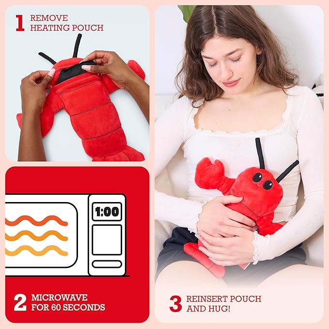 Menstruation Crustacean Lobster by Relatable, Microwavable Heating Pad for Period Cramps, Easter Basket Stuffer Plushie, Easter Gift Ideas for Teens and Women, Includes 1 Lavender Scented Heating Pad