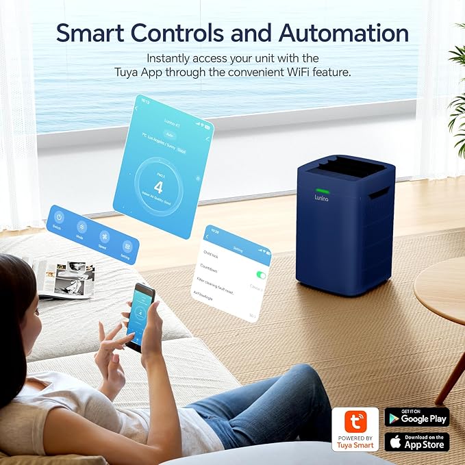 Air Purifiers for Home Large Room Up to 2600 Ft², Double-Sided HEPA Air Purifier with Washable Filter, Smart WiFi, PM 2.5 Air Quality Monitor, Fan Mode, for Pets Hair, Dust, Smoke, Navy