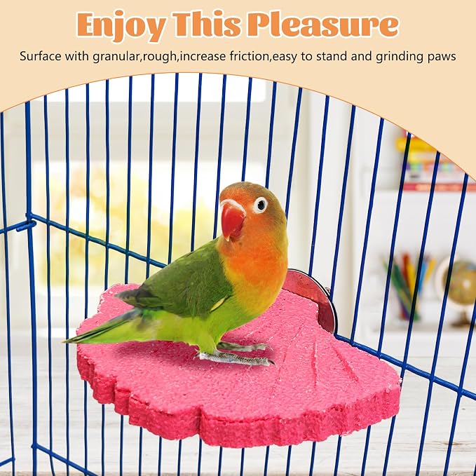 3 Pcs Bird Perch Resin Bird Beak Grinding Stone Leaf Shape Perch Stand Foot Clawing Trimmer Birds Cage Accessories for Cockatiels Conures Budgies Lovebirds (Pink)