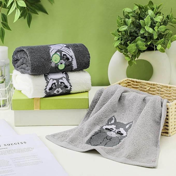 3 Pcs Raccoon Gifts Hand Towels for Bathroom Decorative | Funny Retro Raccoon Bathroom Decor, 100% Cotton Embroidered Towels for Women Kitchen Decor, 13. 3 x 29. 5''
