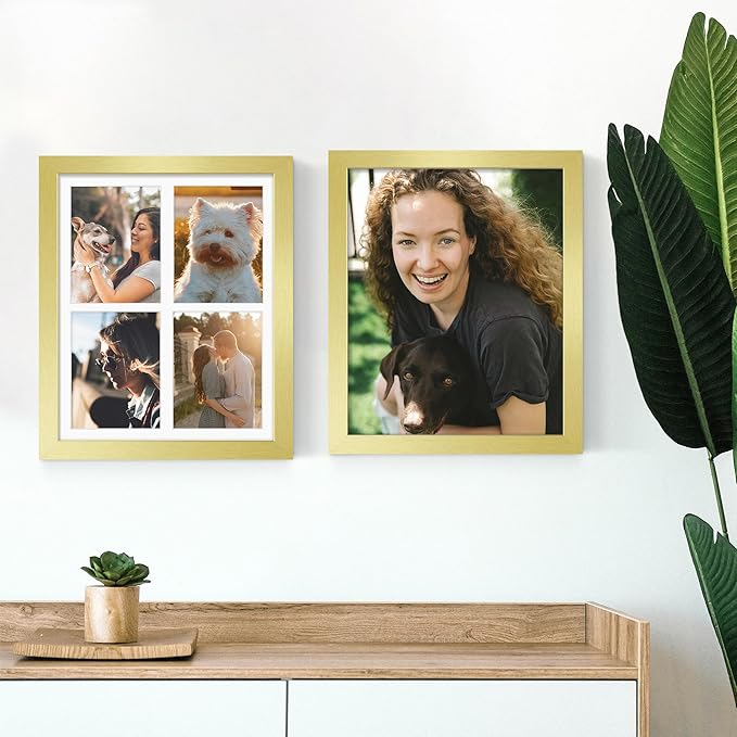 12x16 Picture Frame 5x7 Collage Picture Frame Displays Four 5x7 inch Photos or 12x16 (Without Mat) for Available Horizontal Wall Mounting Display and Vertical Gold