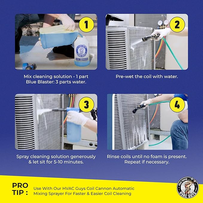 Blue Blaster AC Coil Cleaner Foam - Quart | Extreme Duty Formula for Outdoor AC Condenser Units | 3 to 1 Concentrate Makes 1 Gallon | HVAC Coil Cleaner Lifts Dirt and Grime from the Inside Out