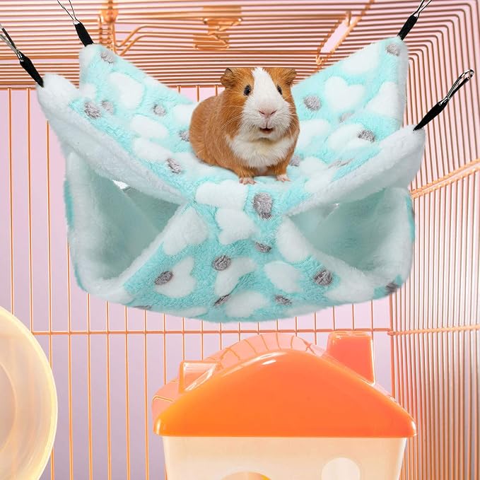 Boao 2 Pcs Guinea Pig Rat Hammock for Pet, Mint Green, Pink, Heart Pattern | Ferret Hamster Hanging Hammock, Guinea Pigs Accessories, for Small Animals Chinchilla Parrot Sugar Glider Ferret Squirrel
