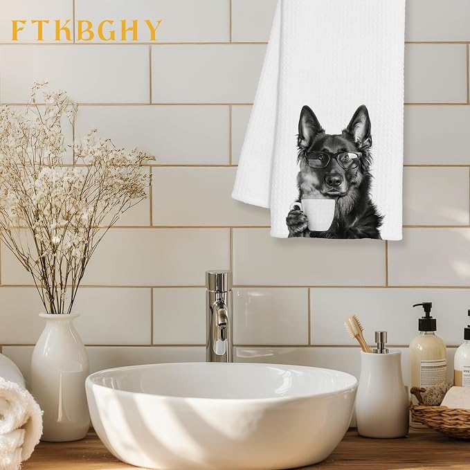Funny German Shepherd Decor Coffee Kitchen Towels Gift, German Shepherd Dog Gifts, Coffee Gifts for Women, Dog Lover Gift Decorative Dish Hand Tea Towels for Kitchen Home Bar Decor, 16x24 Inch