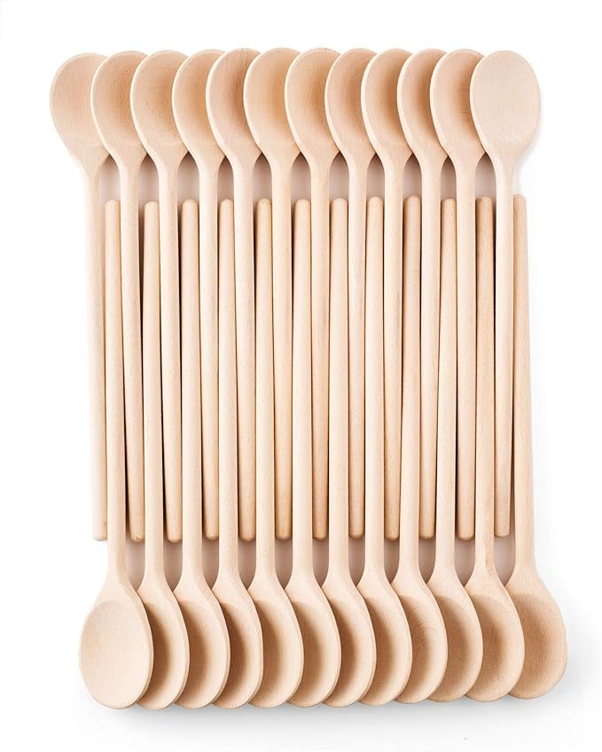 Mr.Woodware 10 Inch Wooden Spoons for Cooking - Set of 24 Long Handle Wooden Spoon for Mixing, Stirring, Tasting - Kitchen Wooden Utensils For Cooking and Crafts, Personalized Engraved Wood Burning