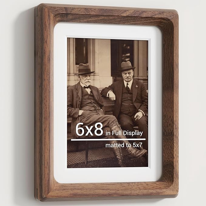 Heimlove 6x8 Picture Frames Natural Walnut,Original Wood Hand Make Crafted Photo Frame with Mat to 5x7 Graduation Picture Display,Family Picture,Wedding Picture Tabletop & Wall Decoration
