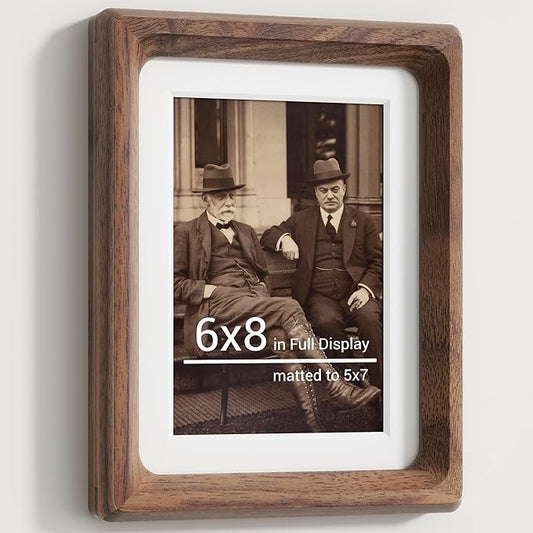 Heimlove 6x8 Picture Frames Natural Walnut,Original Wood Hand Make Crafted Photo Frame with Mat to 5x7 Graduation Picture Display,Family Picture,Wedding Picture Tabletop & Wall Decoration