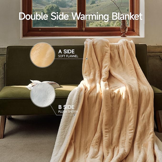 GOTCOZY Heated Blanket - Queen Size Electric Blanket with Dual Controller, 6 Heating Levels & 10 Hour Auto Off, ETL Certified (84x90 Inch Yellow)