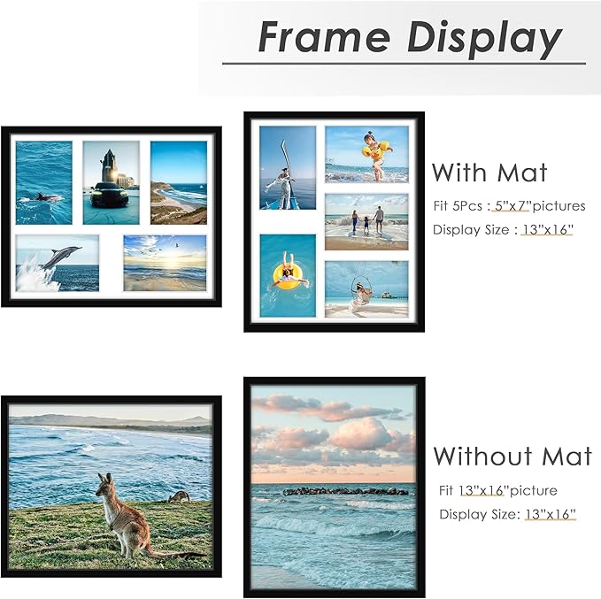 13x16 Picture Frame 5x7 Collage Picture Frame Displays Five 5x7 inch Photos Collage Wall Decor Wall Hanging Black