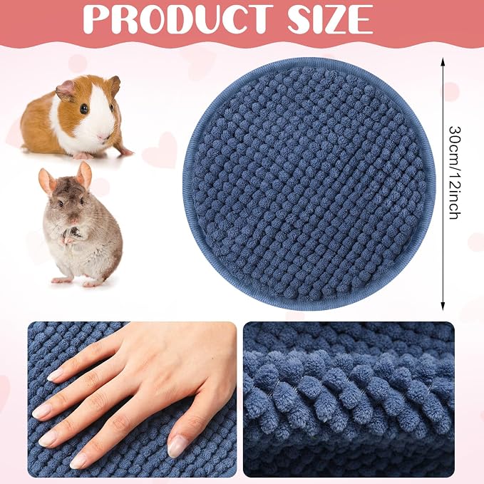 Amylove 4 Pcs Guinea Pig Cage Liner 12 Inch Round Washable Chenille Pee Pads Pet Dog Cat Bedding Training Mat Reusable for Small Animals Puppy Bunny Hamster Chinchilla