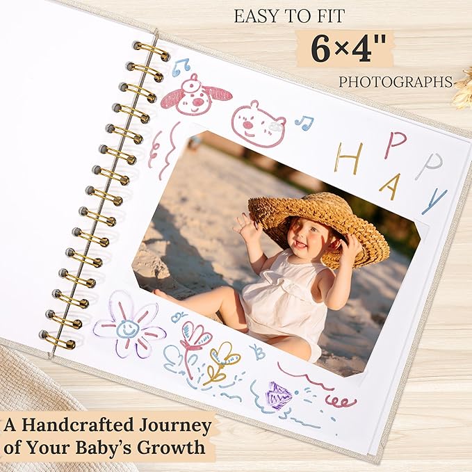 8 x 8 Inch Scrapbook Photo Album Linen Cover, Hardcover Kraft White Pages Memory Book, for Travel Wedding Guest Book Christmas Baby Shower (20 Sheets/ 40 Pages,Beige)