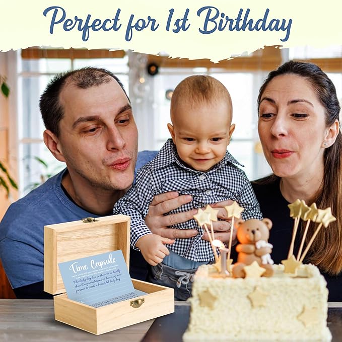 Time Capsule Box 1st Birthday Gifts - Baby Time Capsule For First Birthday Party Games, 1st Birthday Party Activities For Guests, Blue Time Capsule Cards 1st Birthday Decorations For Boys
