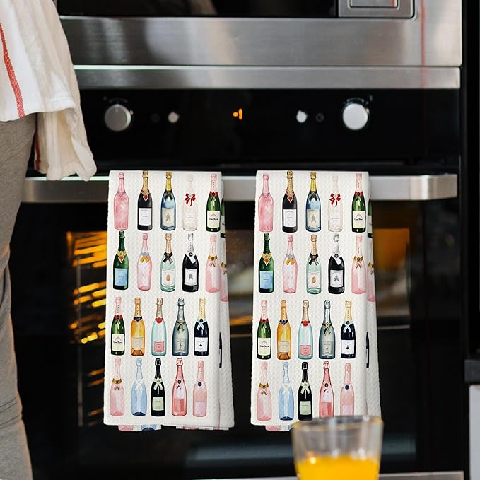 Champagne Lover Gifts Kitchen Towels Set of 2, Champagne Accessories Bar Bathroom Decor, Trendy Alcohol Bottles Cocktail Gift Bachelorettes Decorative Tea Towels Dish Towels 16x24 Inch