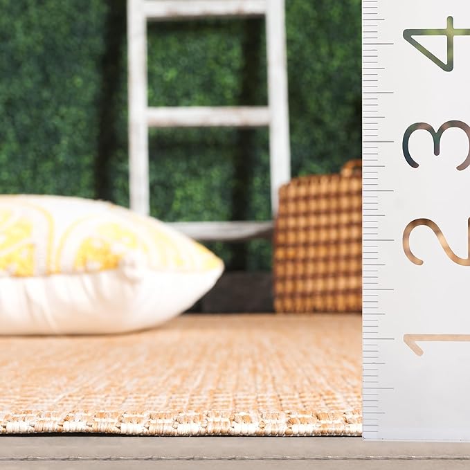 SAFAVIEH Washable Rug Outdoor Courtyard Collection - 10' Square, Natural & Cream, Non-Shedding & Easy Cleaning, Ideal for Patio, Backyard, Mudroom (CY8521-03012)