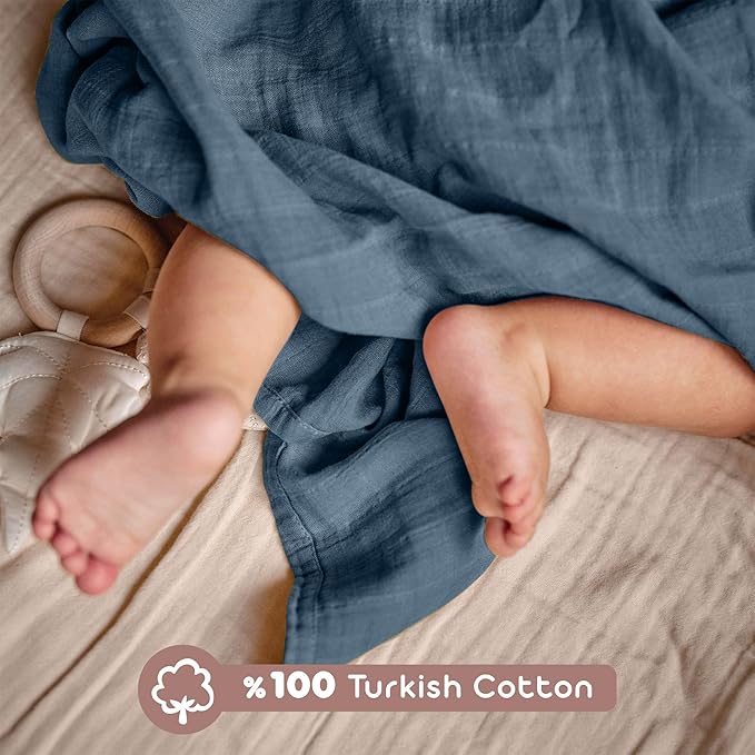 Muslin Swaddle Blankets - 4 Pack, 100% Organic Turkish Cotton Baby Blankets, Soft & Breathable Newborn Swaddles, Baby Wrap for Boys & Girls, Ideal for Sensitive Skin (4 Pcs, 40x40 Inch)
