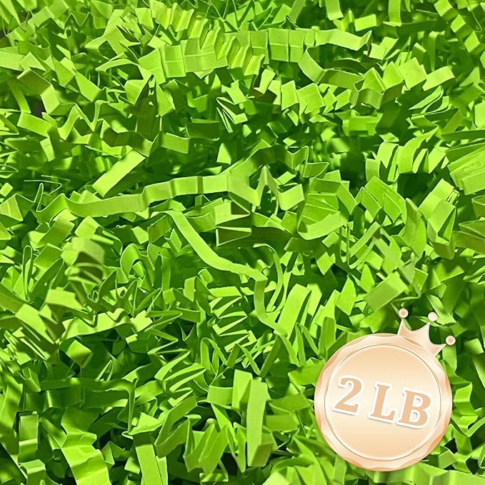 2 LB Fluorescent Green Crinkle Cut Paper Shred Filler Great for Gift Wrapping, Basket Fillers, Birthday, Halloween Thanksgiving Christmas Easter Party Decor Filling Supplies