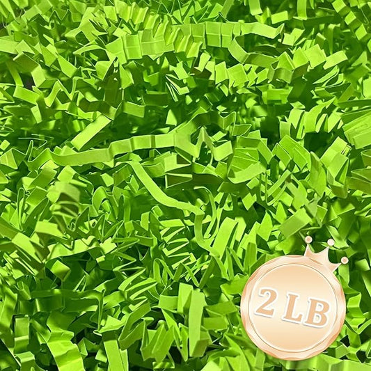 2 LB Fluorescent Green Crinkle Cut Paper Shred Filler Great for Gift Wrapping, Basket Fillers, Birthday, Halloween Thanksgiving Christmas Easter Party Decor Filling Supplies