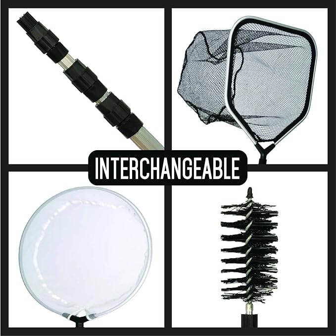 Koi Fish Pond & Water Garden Care Set with Telescoping Adjustable Pole, Pond Cleaning Care Kit, 4-in-1 Net Set Includes Scrubbing Brush, Skimming Net & Fish Catching Net with 6 FT Telescopic Pole