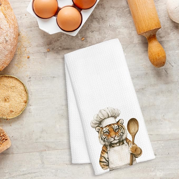 Funny Tiger Chef Kitchen Towels, Tiger Gifts for Women Men, Chef Gifts, Funny Tigers Animal Decorative Dish Hand Tea Towels for Kitchen Bakery, 16x24 Inch