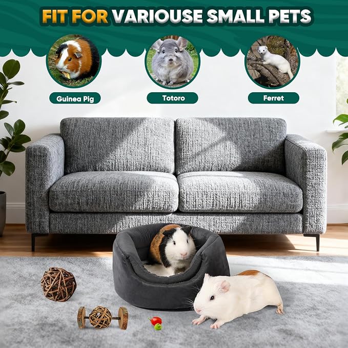 Guinea Pig Hideout - 2 in 1 Foldable Guinea Pig Bed with Pure White Soft Top, Large Entrance for 1 Adult Small Pet, Ideal Bed for Small Pets, Dark Gray