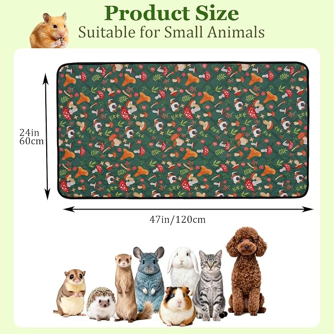 Guinea Pig Cage Liners 47 x 24 Washable Cage Pads Rabbit Bedding Reusable Absorbent Pee Pads for Small Animals Bunny Ferret Chinchilla Hamster