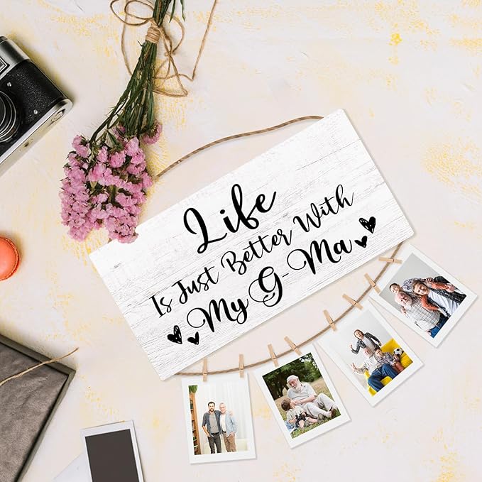 G-ma Gifts Picture Frame Photo Holder for Wall, Birthday Gifts for Grammy Grandma, Thank You Grandmother Grammie Gift from Grandchildren Grandkids Hanging Photo Display
